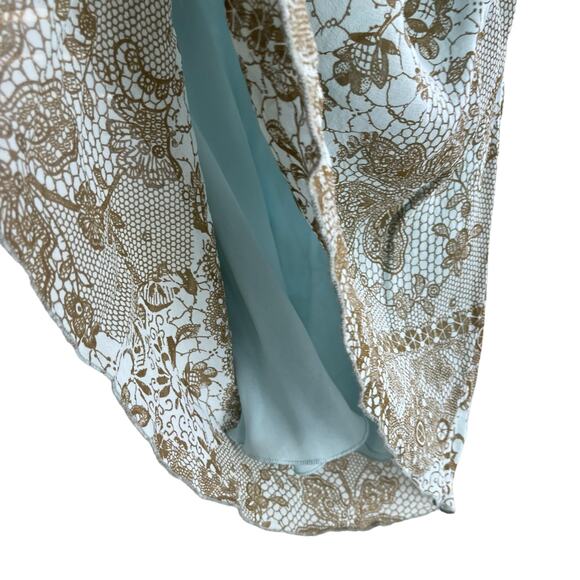 Vintage Danielle Dahan Ruffle Front Midi Dress Blue Brown 90s Women’s Size S - Picture 6 of 9